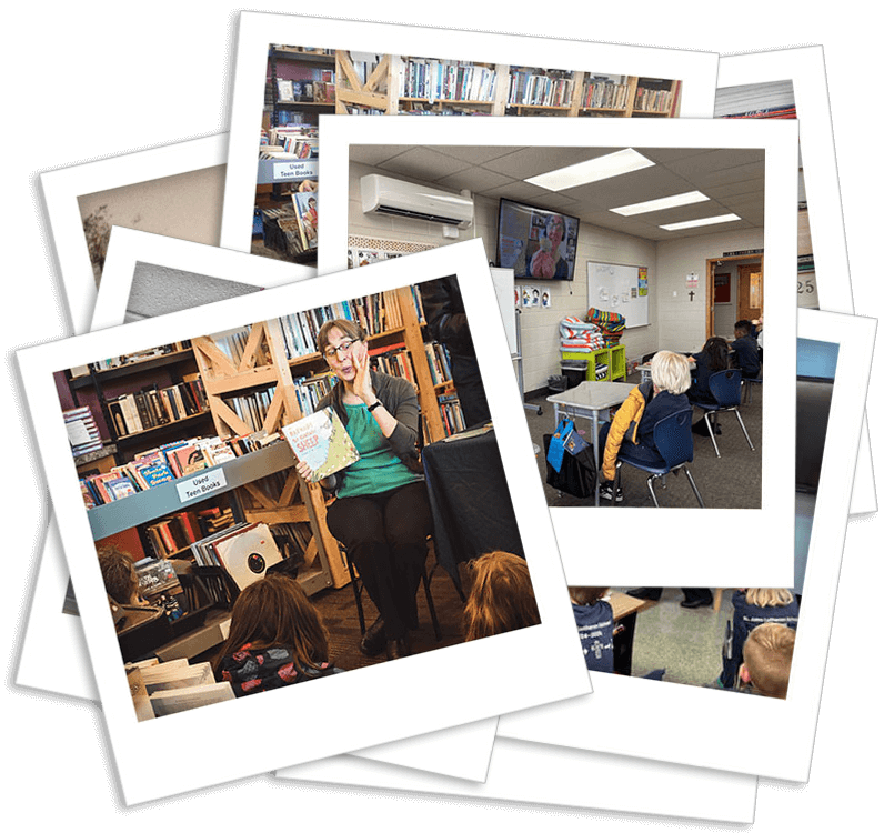 Snapshots of Maria Antonia during schools visits